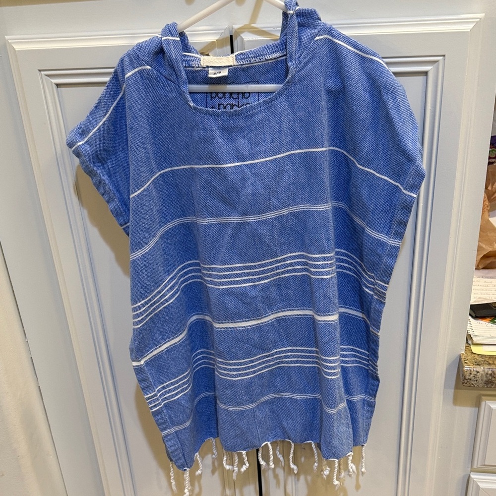 Blue Striped toddler Hooded Poncho sz 3-6 little kids poncho, beach coverup